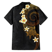 Polynesian Spiral Tribal Tattoo Family Matching Short Sleeve Bodycon Dress and Hawaiian Shirt Golden Color LT03 - Polynesian Pride