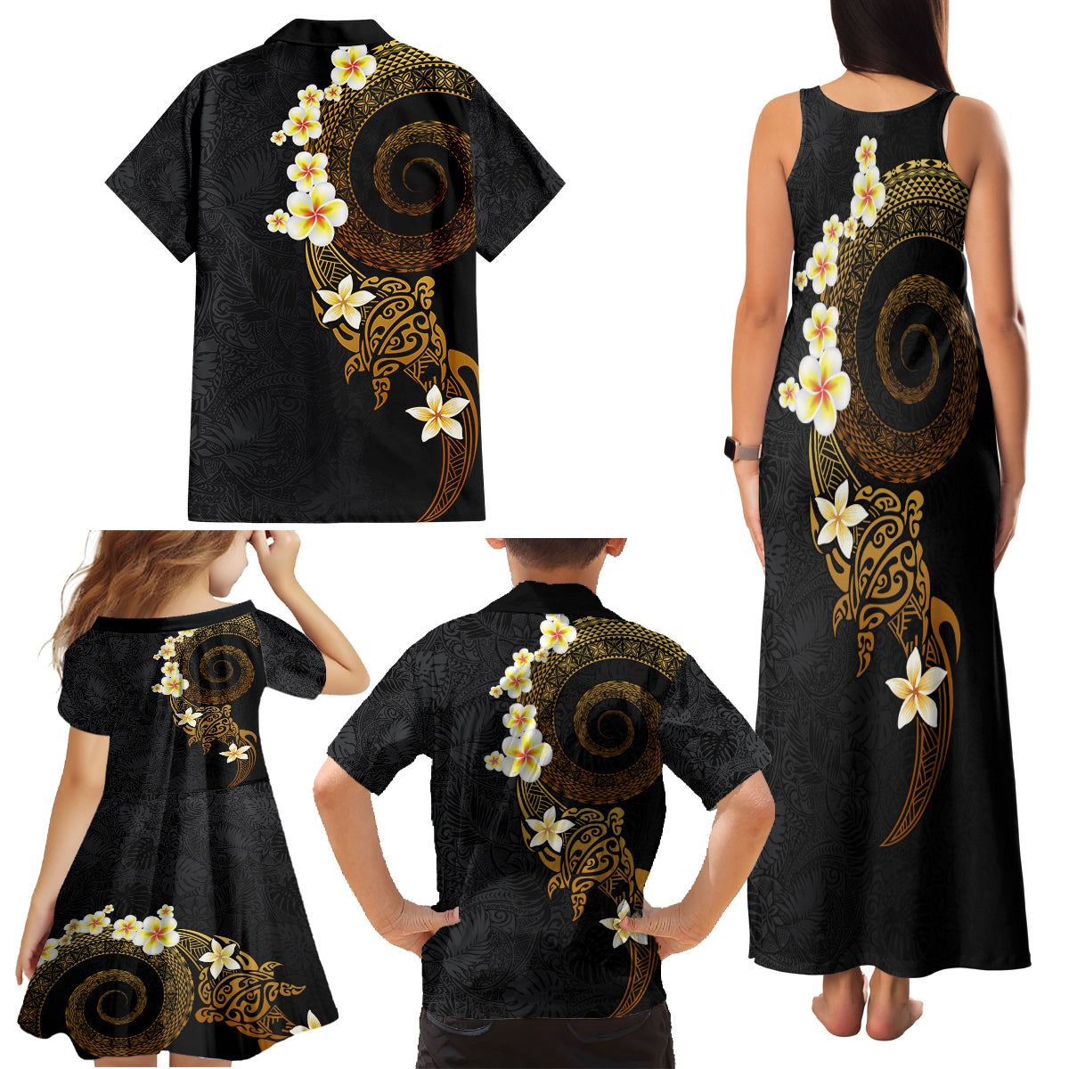 Polynesian Spiral Tribal Tattoo Family Matching Tank Maxi Dress and Hawaiian Shirt Golden Color LT03 - Polynesian Pride
