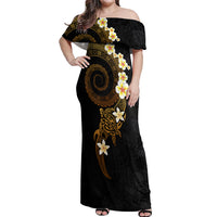 Polynesian Spiral Tribal Tattoo Off Shoulder Maxi Dress Golden Color