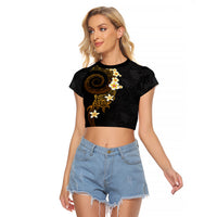 Polynesian Spiral Tribal Tattoo Raglan Cropped T Shirt Golden Color