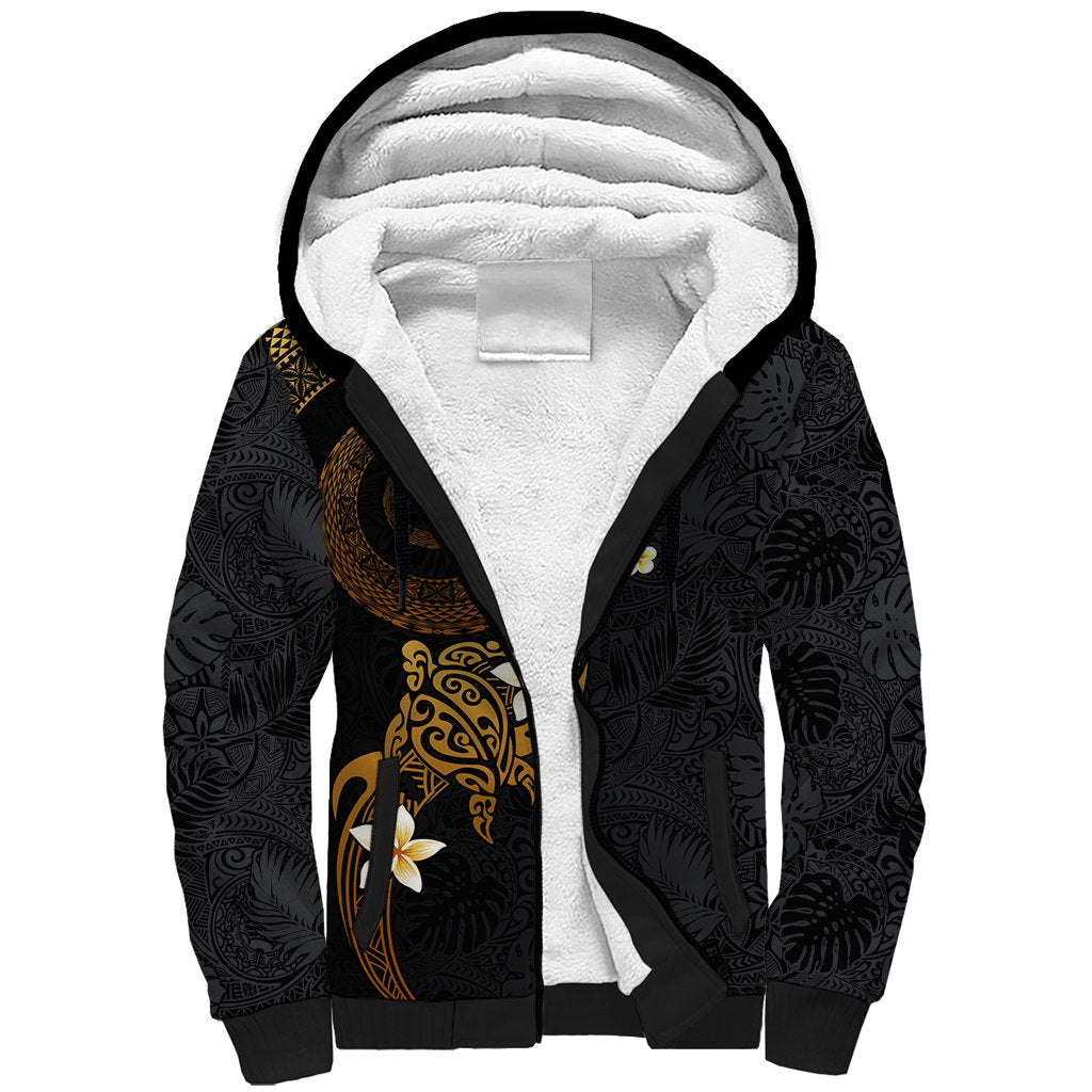 Polynesian Spiral Tribal Tattoo Sherpa Hoodie Golden Color