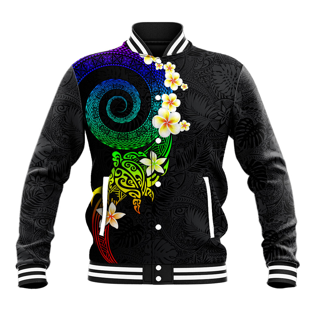 Polynesian Spiral Tribal Tattoo Baseball Jacket Fanciful Color LT03 Unisex Black - Polynesian Pride