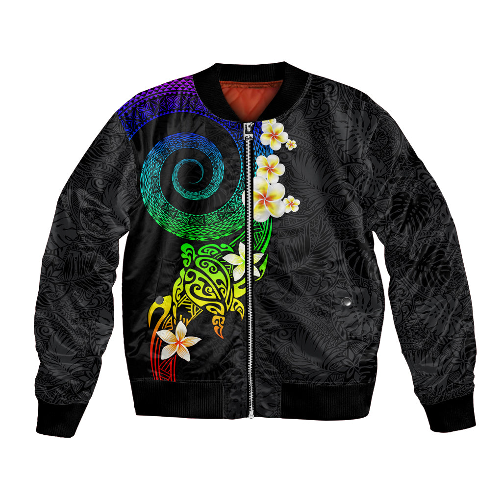 Polynesian Spiral Tribal Tattoo Bomber Jacket Fanciful Color LT03 Unisex Black - Polynesian Pride