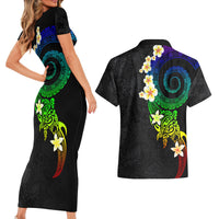 Polynesian Spiral Tribal Tattoo Couples Matching Short Sleeve Bodycon Dress and Hawaiian Shirt Fanciful Color LT03 - Polynesian Pride
