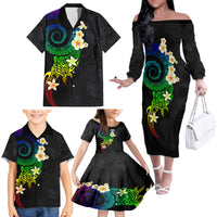 Polynesian Spiral Tribal Tattoo Family Matching Off The Shoulder Long Sleeve Dress and Hawaiian Shirt Fanciful Color LT03 - Polynesian Pride