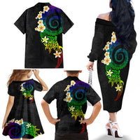 Polynesian Spiral Tribal Tattoo Family Matching Off The Shoulder Long Sleeve Dress and Hawaiian Shirt Fanciful Color LT03 - Polynesian Pride