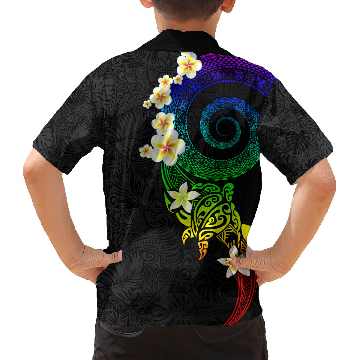 Polynesian Spiral Tribal Tattoo Family Matching Off Shoulder Maxi Dress and Hawaiian Shirt Fanciful Color LT03 - Polynesian Pride