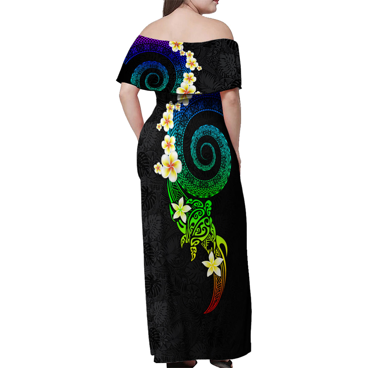 Polynesian Spiral Tribal Tattoo Family Matching Off Shoulder Maxi Dress and Hawaiian Shirt Fanciful Color LT03 - Polynesian Pride