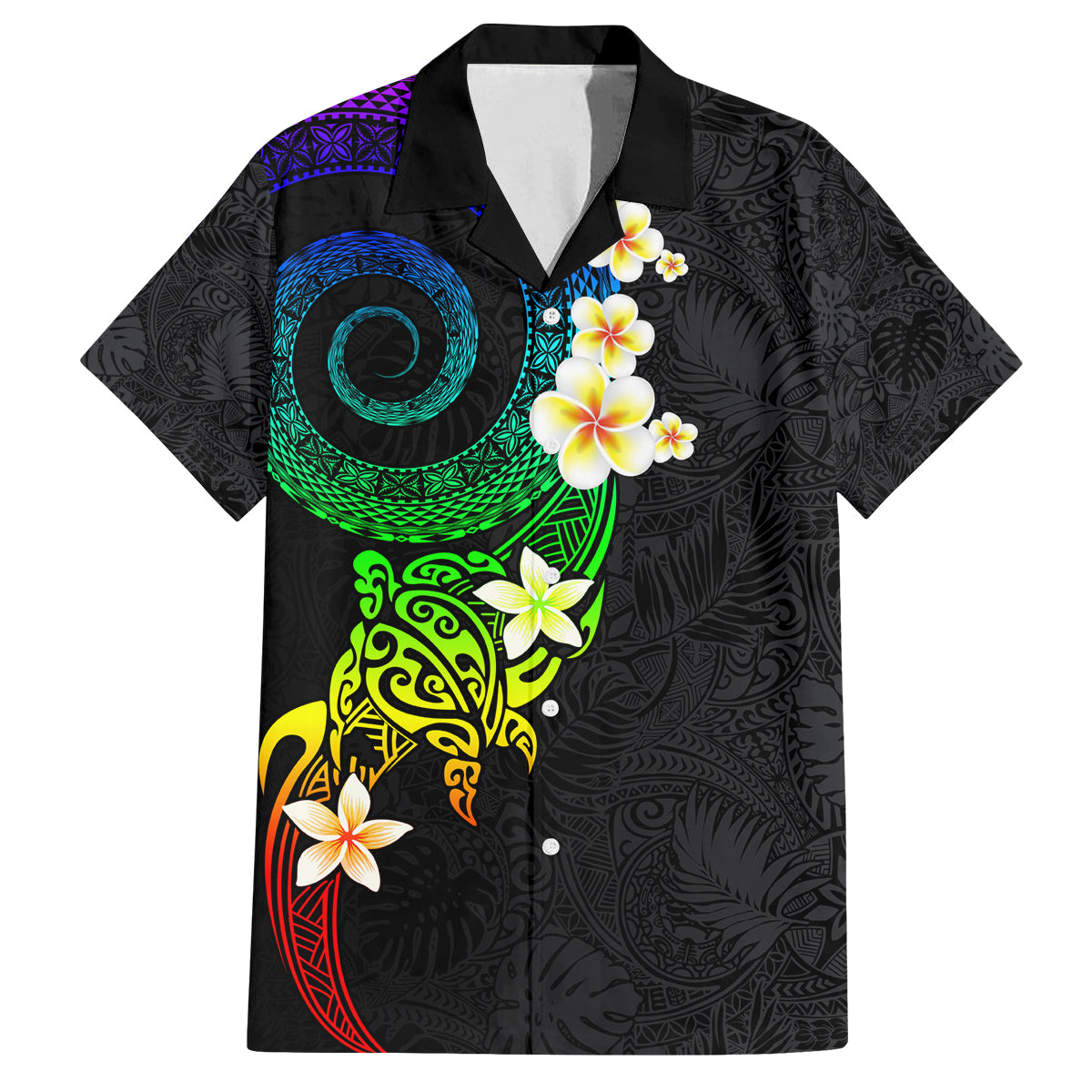 Polynesian Spiral Tribal Tattoo Family Matching Off Shoulder Short Dress and Hawaiian Shirt Fanciful Color LT03 Dad's Shirt - Short Sleeve Black - Polynesian Pride