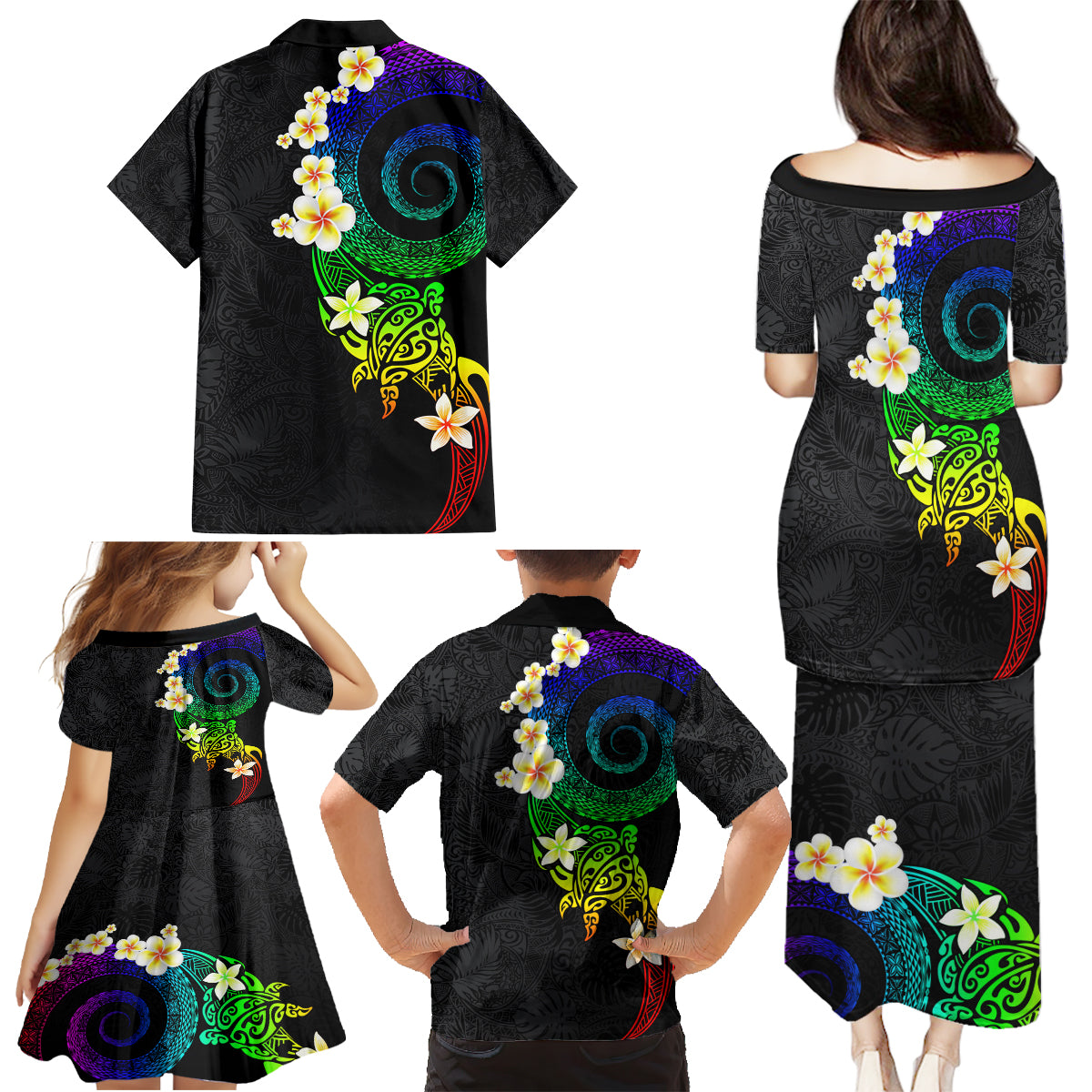 Polynesian Spiral Tribal Tattoo Family Matching Puletasi and Hawaiian Shirt Fanciful Color LT03 - Polynesian Pride