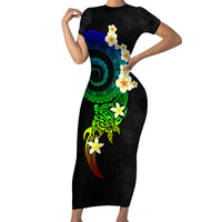 Polynesian Spiral Tribal Tattoo Family Matching Short Sleeve Bodycon Dress and Hawaiian Shirt Fanciful Color LT03 Mom's Dress Black - Polynesian Pride