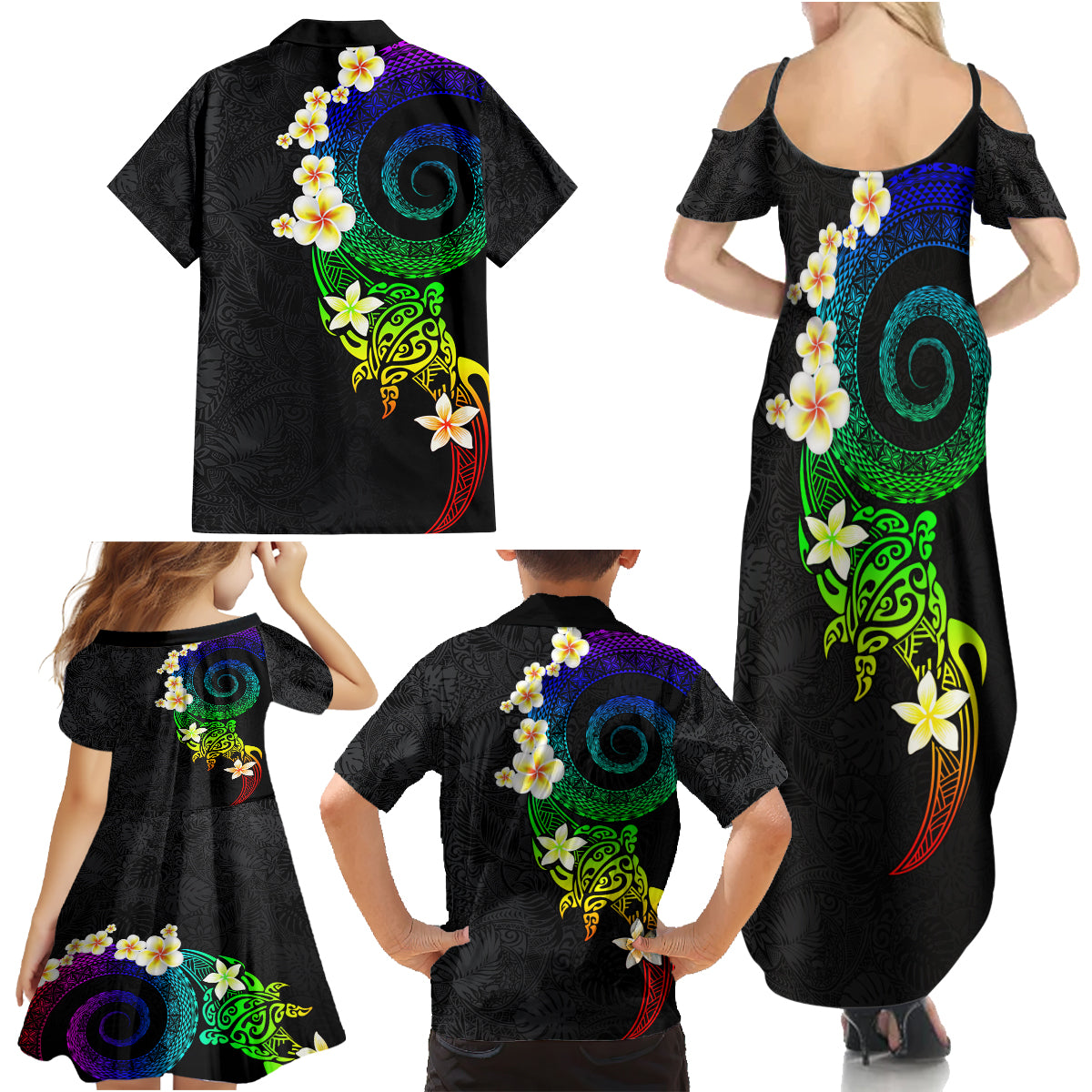 Polynesian Spiral Tribal Tattoo Family Matching Summer Maxi Dress and Hawaiian Shirt Fanciful Color LT03 - Polynesian Pride