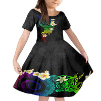 Polynesian Spiral Tribal Tattoo Family Matching Tank Maxi Dress and Hawaiian Shirt Fanciful Color LT03 Daughter's Dress Black - Polynesian Pride
