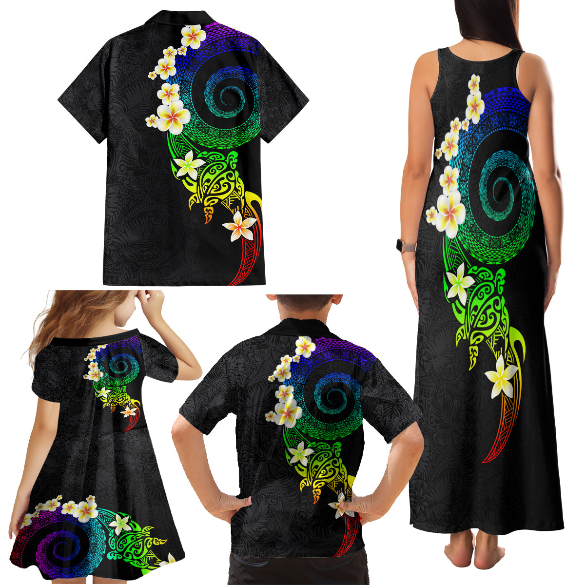 Polynesian Spiral Tribal Tattoo Family Matching Tank Maxi Dress and Hawaiian Shirt Fanciful Color LT03 - Polynesian Pride