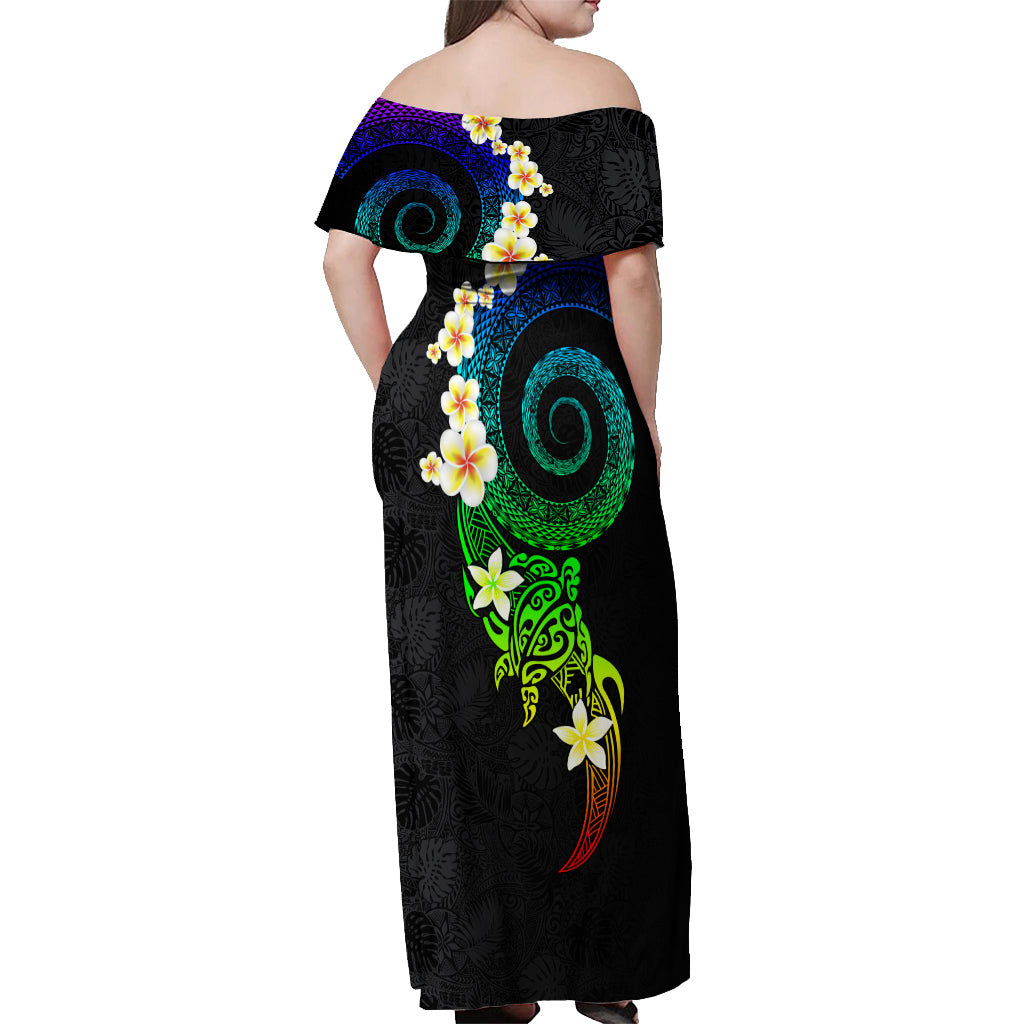 Polynesian Spiral Tribal Tattoo Off Shoulder Maxi Dress Fanciful Color