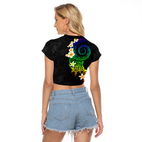 Polynesian Spiral Tribal Tattoo Raglan Cropped T Shirt Fanciful Color