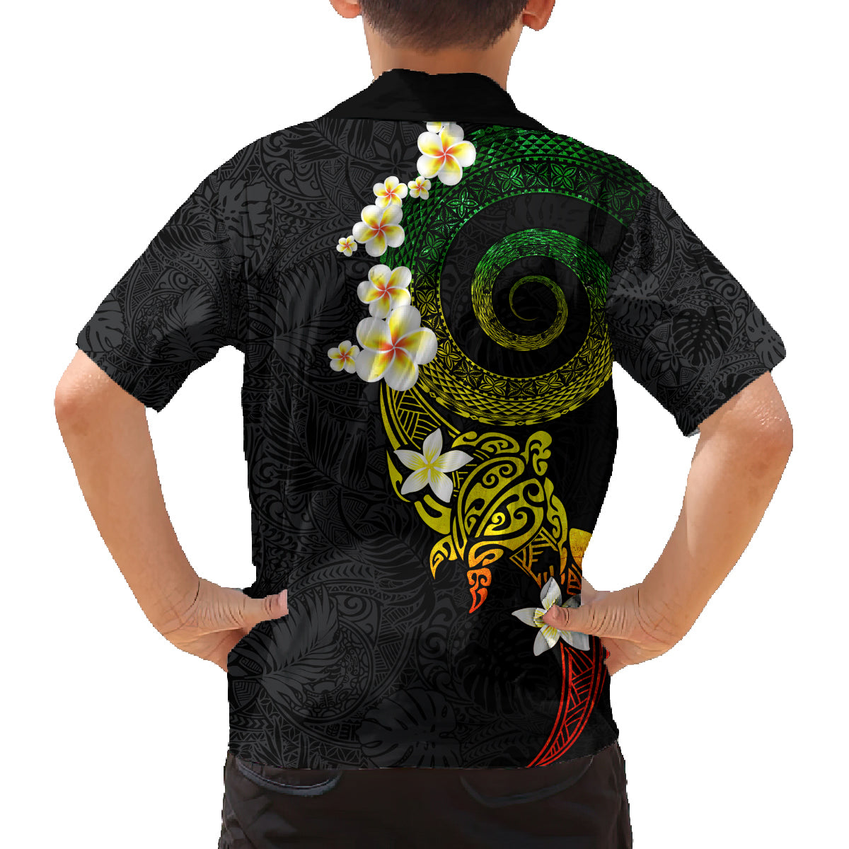 Polynesian Spiral Tribal Tattoo Family Matching Off The Shoulder Long Sleeve Dress and Hawaiian Shirt Reggae Color LT03 - Polynesian Pride