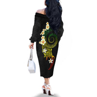 Polynesian Spiral Tribal Tattoo Family Matching Off The Shoulder Long Sleeve Dress and Hawaiian Shirt Reggae Color LT03 - Polynesian Pride