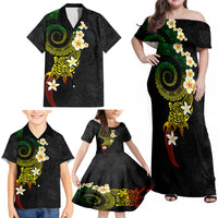 Polynesian Spiral Tribal Tattoo Family Matching Off Shoulder Maxi Dress and Hawaiian Shirt Reggae Color LT03 - Polynesian Pride