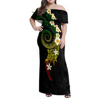 Polynesian Spiral Tribal Tattoo Family Matching Off Shoulder Maxi Dress and Hawaiian Shirt Reggae Color LT03 Mom's Dress Reggae - Polynesian Pride