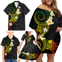 Polynesian Spiral Tribal Tattoo Family Matching Off Shoulder Short Dress and Hawaiian Shirt Reggae Color LT03 - Polynesian Pride