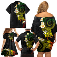 Polynesian Spiral Tribal Tattoo Family Matching Off Shoulder Short Dress and Hawaiian Shirt Reggae Color LT03 - Polynesian Pride