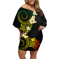 Polynesian Spiral Tribal Tattoo Family Matching Off Shoulder Short Dress and Hawaiian Shirt Reggae Color LT03 Mom's Dress Reggae - Polynesian Pride