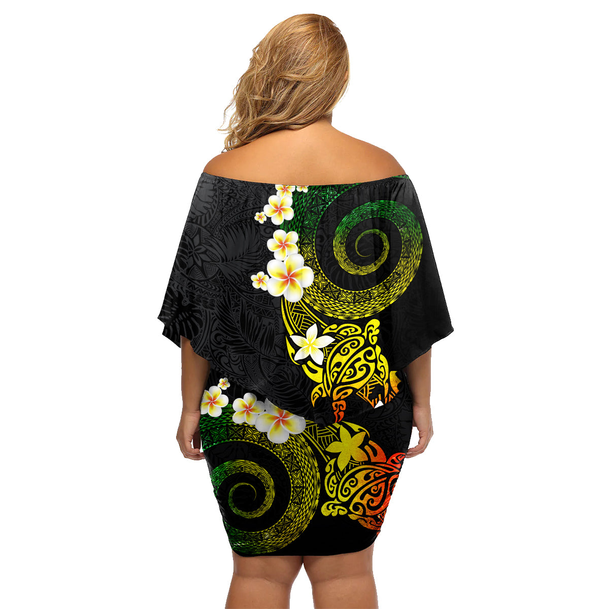 Polynesian Spiral Tribal Tattoo Family Matching Off Shoulder Short Dress and Hawaiian Shirt Reggae Color LT03 - Polynesian Pride