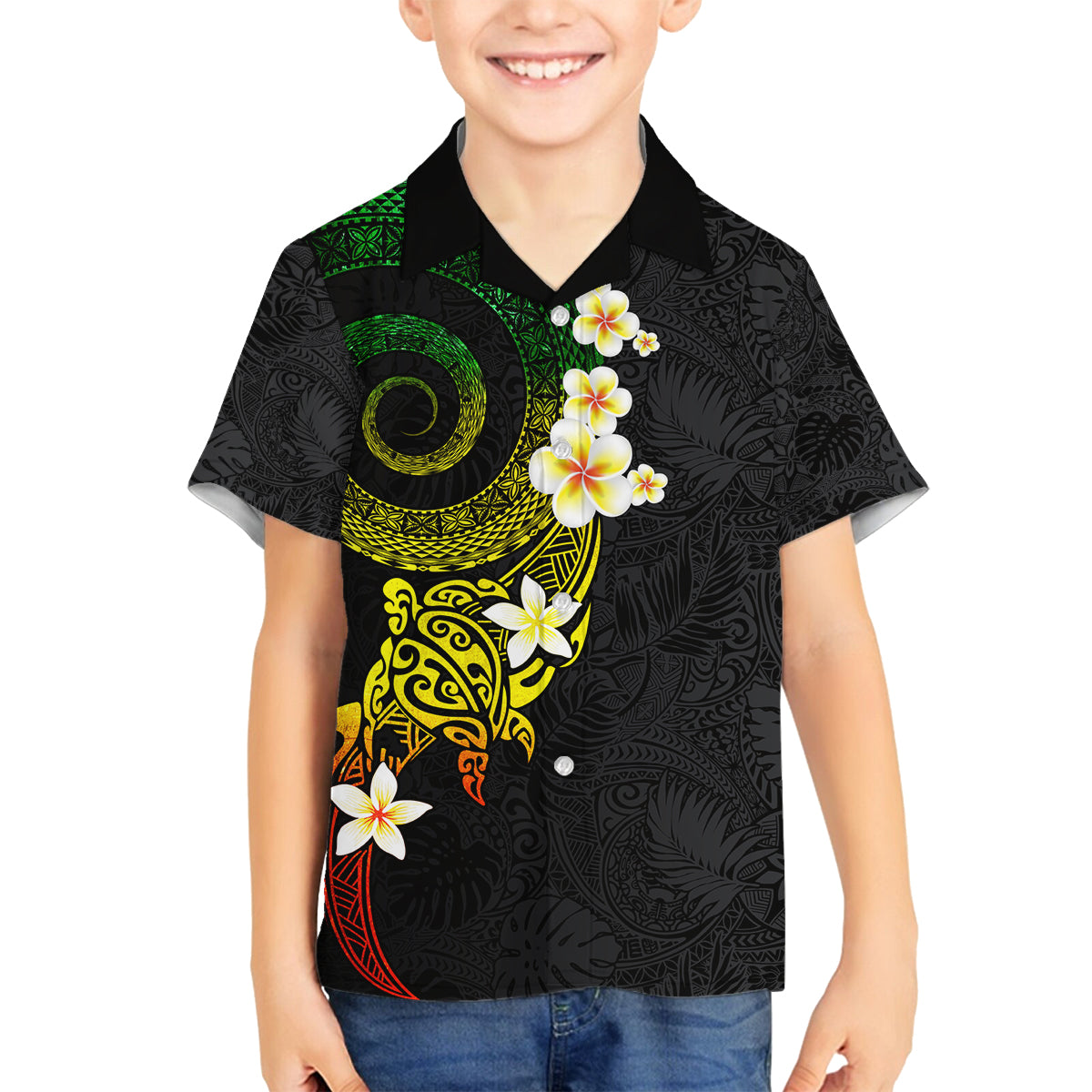 Polynesian Spiral Tribal Tattoo Family Matching Off Shoulder Short Dress and Hawaiian Shirt Reggae Color LT03 Son's Shirt Reggae - Polynesian Pride