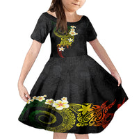 Polynesian Spiral Tribal Tattoo Family Matching Puletasi and Hawaiian Shirt Reggae Color LT03 Daughter's Dress Reggae - Polynesian Pride