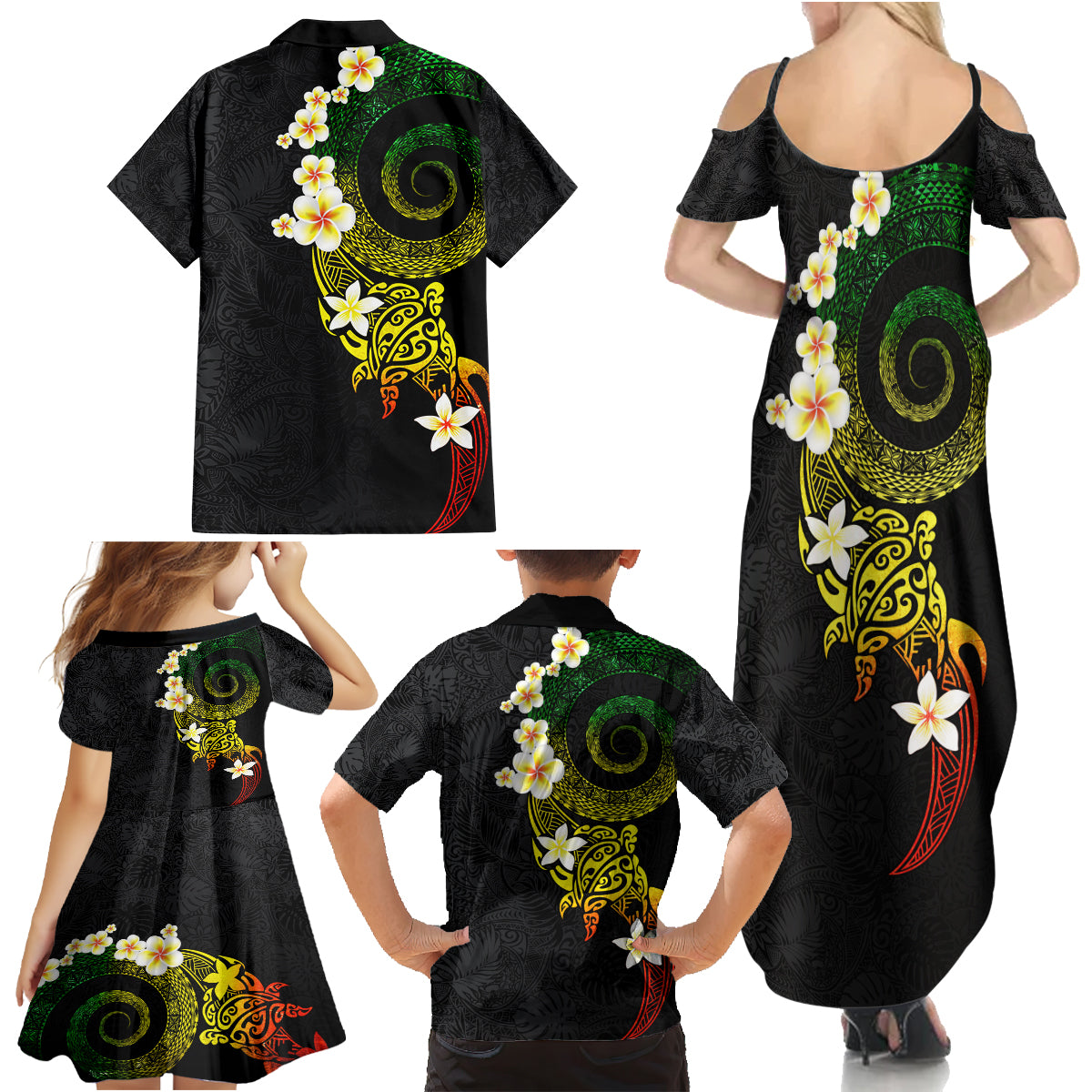 Polynesian Spiral Tribal Tattoo Family Matching Summer Maxi Dress and Hawaiian Shirt Reggae Color LT03 - Polynesian Pride