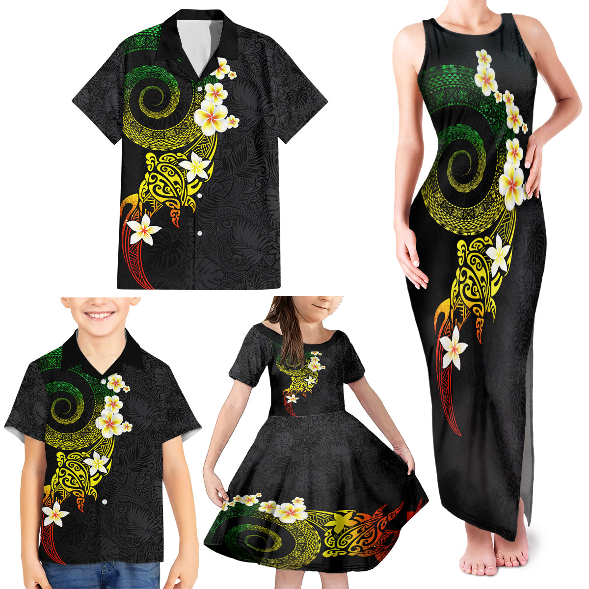 Polynesian Spiral Tribal Tattoo Family Matching Tank Maxi Dress and Hawaiian Shirt Reggae Color LT03 - Polynesian Pride