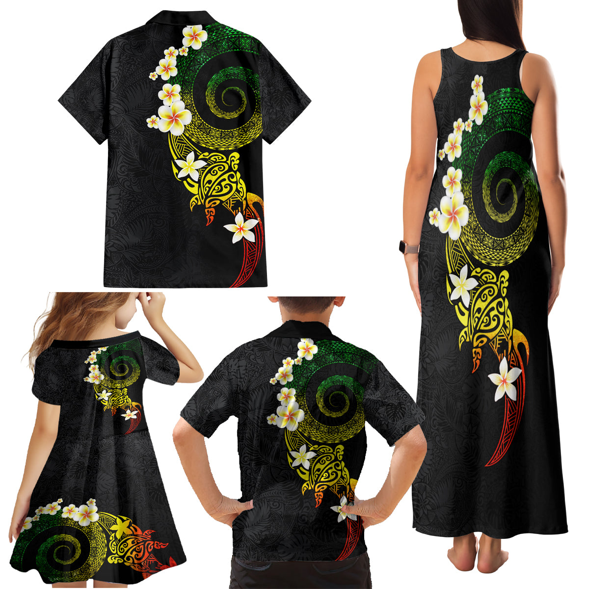 Polynesian Spiral Tribal Tattoo Family Matching Tank Maxi Dress and Hawaiian Shirt Reggae Color LT03 - Polynesian Pride