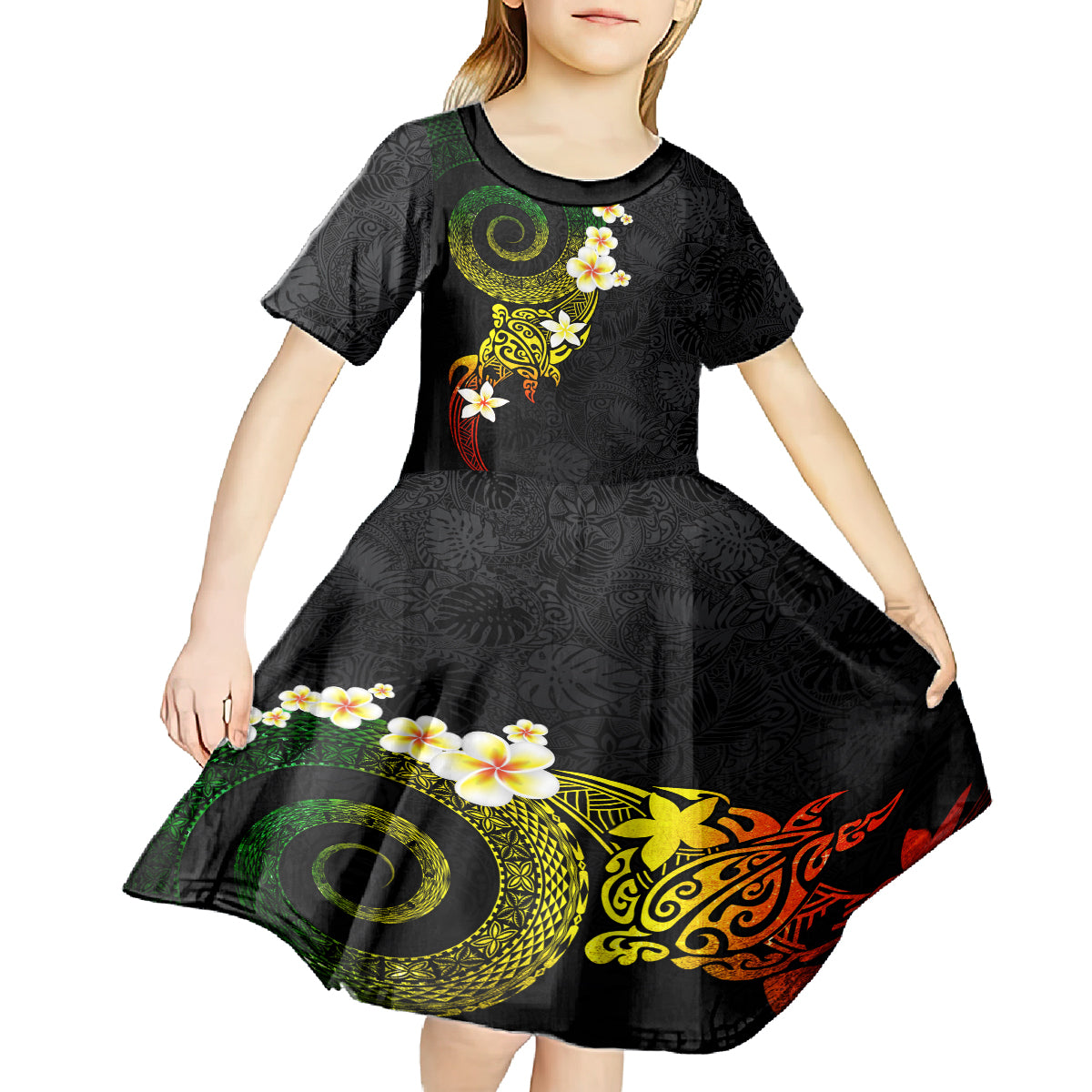 Polynesian Spiral Tribal Tattoo Kid Short Sleeve Dress Reggae Color LT03 - Polynesian Pride