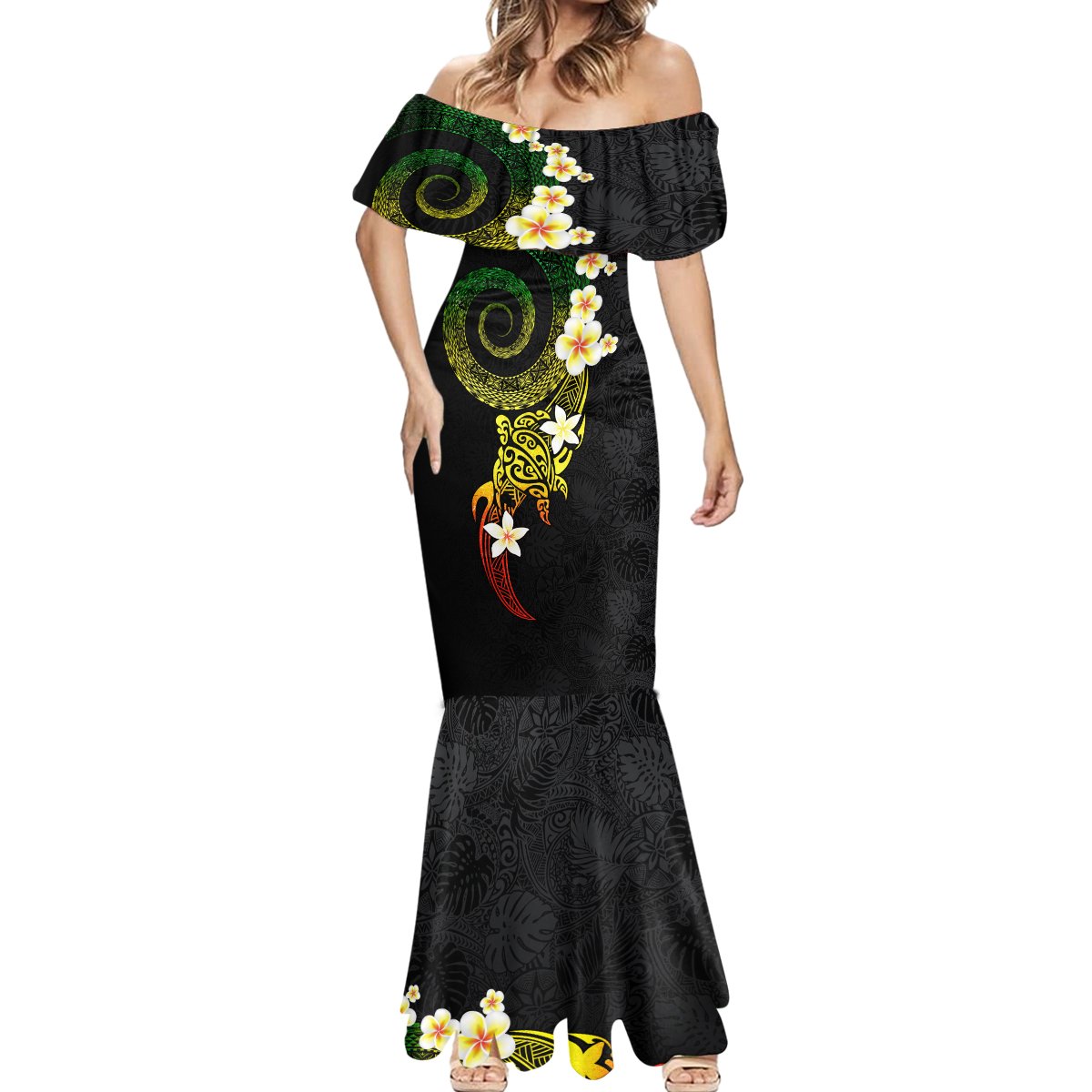Polynesian Spiral Tribal Tattoo Mermaid Dress Reggae Color