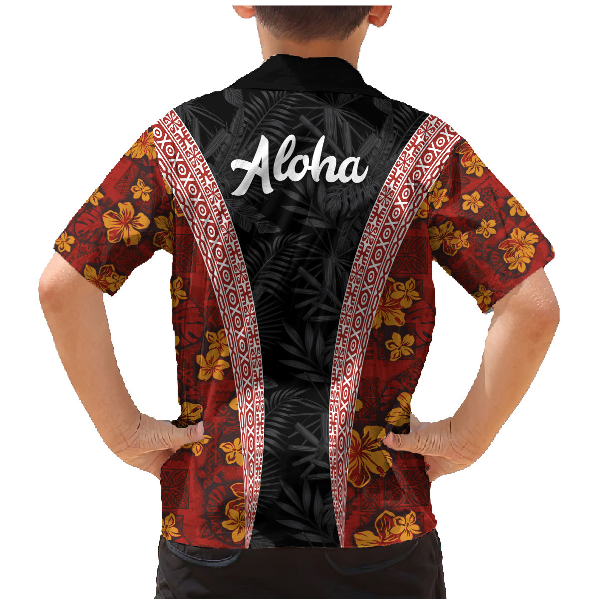 Hawaii Lei and Hibiscus Flowers Tribal Family Matching Mermaid Dress and Hawaiian Shirt Patchwork Abstract Vintage LT03 - Polynesian Pride