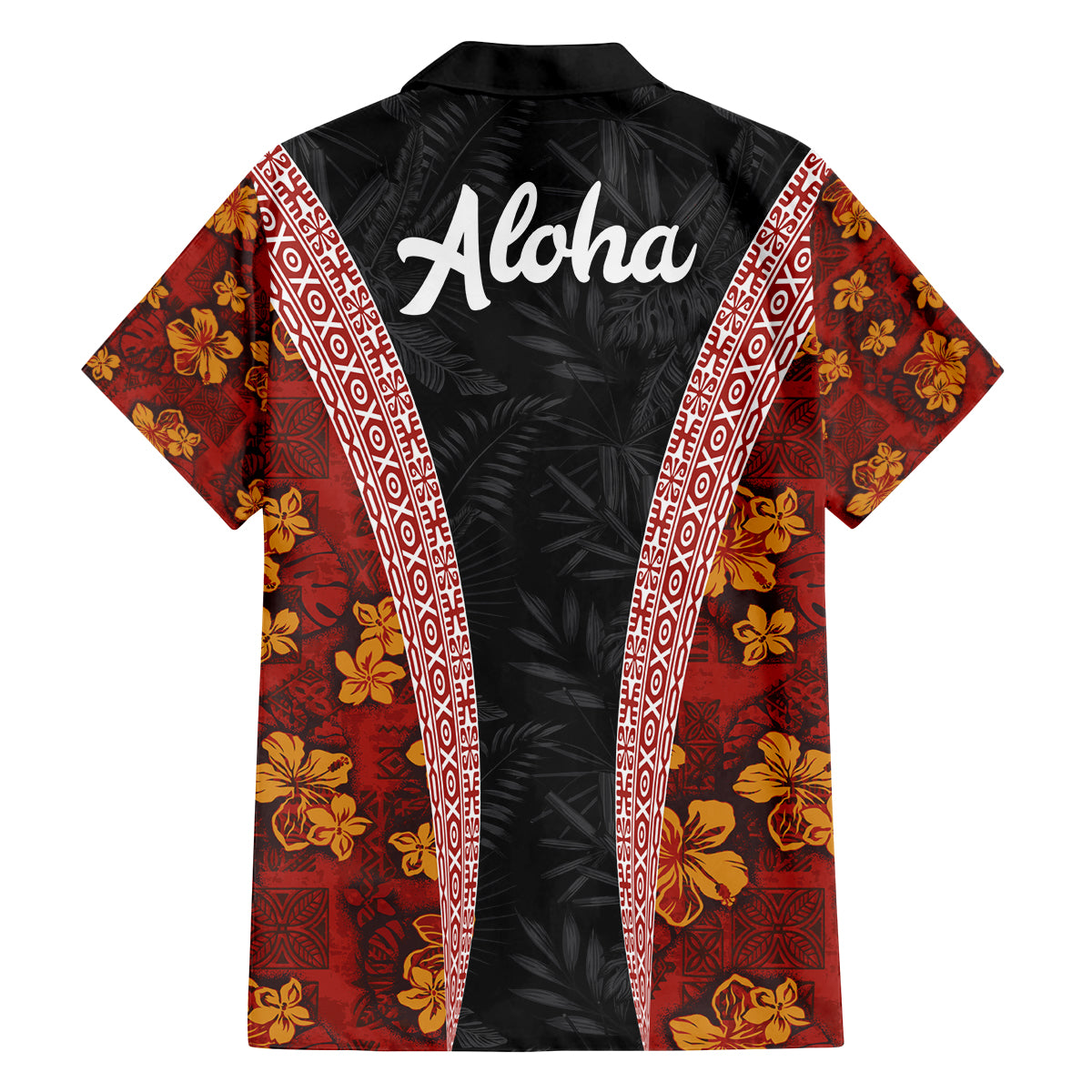 Hawaii Lei and Hibiscus Flowers Tribal Family Matching Off Shoulder Short Dress and Hawaiian Shirt Patchwork Abstract Vintage LT03 - Polynesian Pride