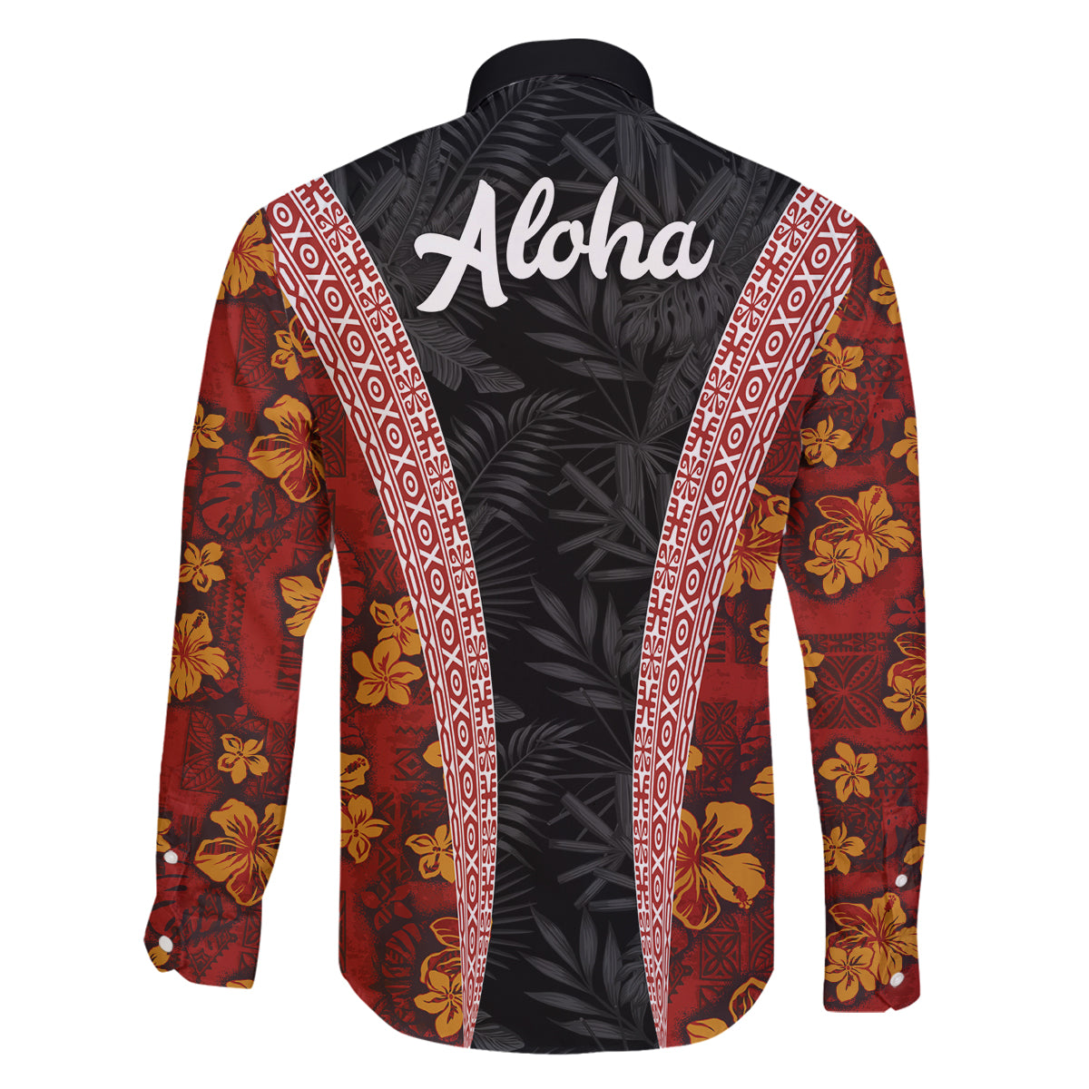 Hawaii Lei and Hibiscus Flowers Tribal Family Matching Off Shoulder Short Dress and Hawaiian Shirt Patchwork Abstract Vintage LT03 - Polynesian Pride
