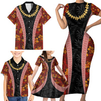 Hawaii Lei and Hibiscus Flowers Tribal Family Matching Short Sleeve Bodycon Dress and Hawaiian Shirt Patchwork Abstract Vintage LT03 - Polynesian Pride