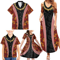 Hawaii Lei and Hibiscus Flowers Tribal Family Matching Summer Maxi Dress and Hawaiian Shirt Patchwork Abstract Vintage LT03 - Polynesian Pride