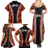 Hawaii Lei and Hibiscus Flowers Tribal Family Matching Summer Maxi Dress and Hawaiian Shirt Patchwork Abstract Vintage LT03 - Polynesian Pride