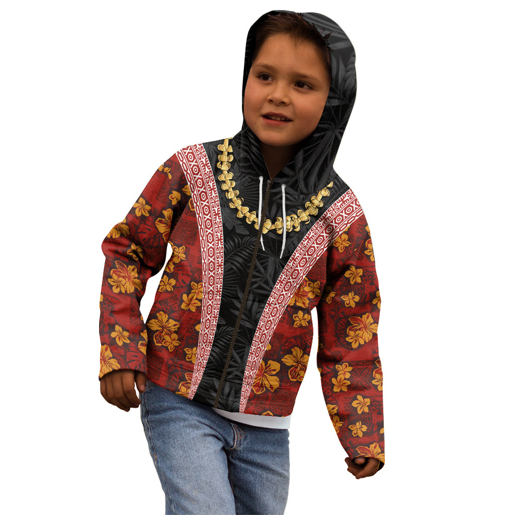 Hawaii Lei and Hibiscus Flowers Tribal Kid Hoodie Patchwork Abstract Vintage