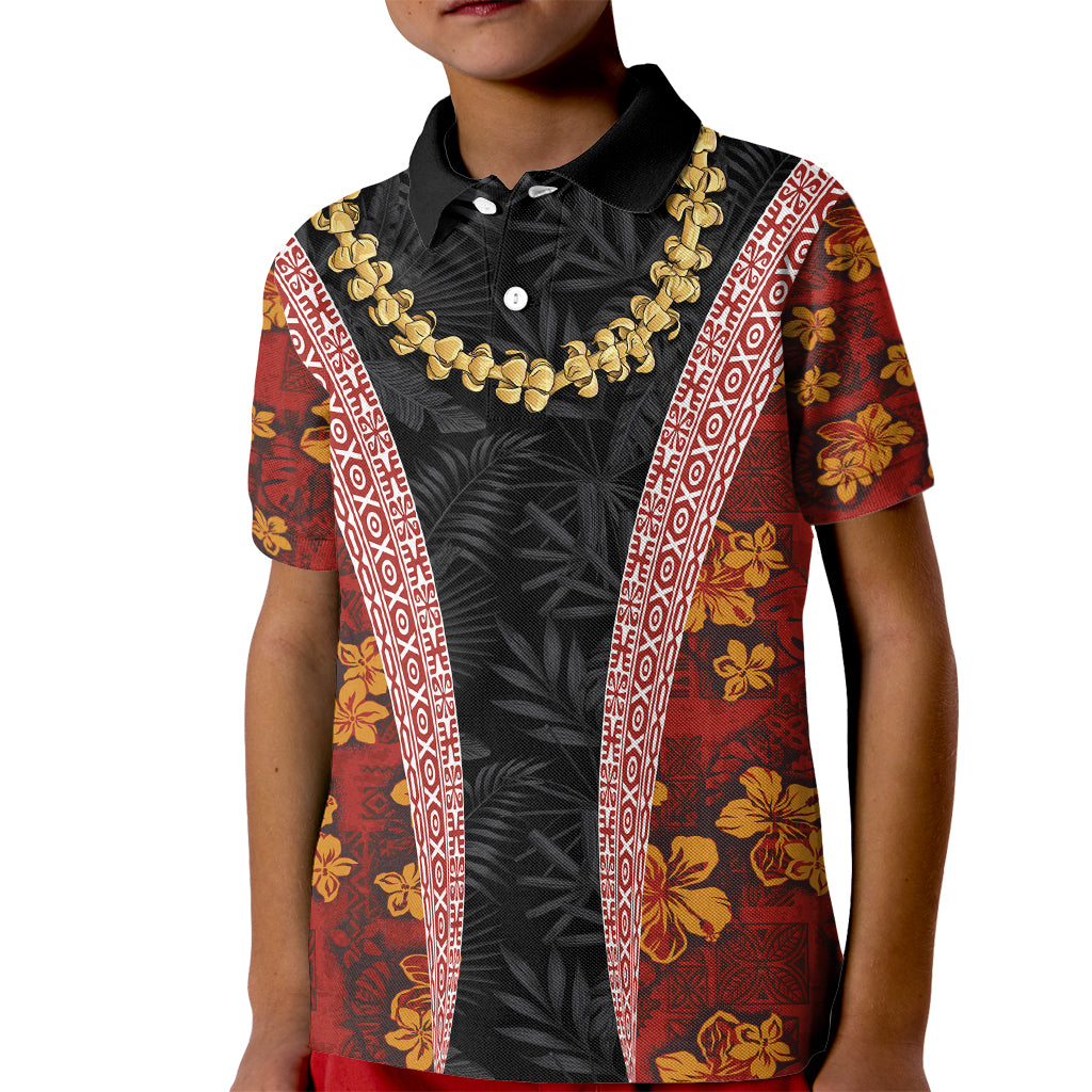 Hawaii Lei and Hibiscus Flowers Tribal Kid Polo Shirt Patchwork Abstract Vintage