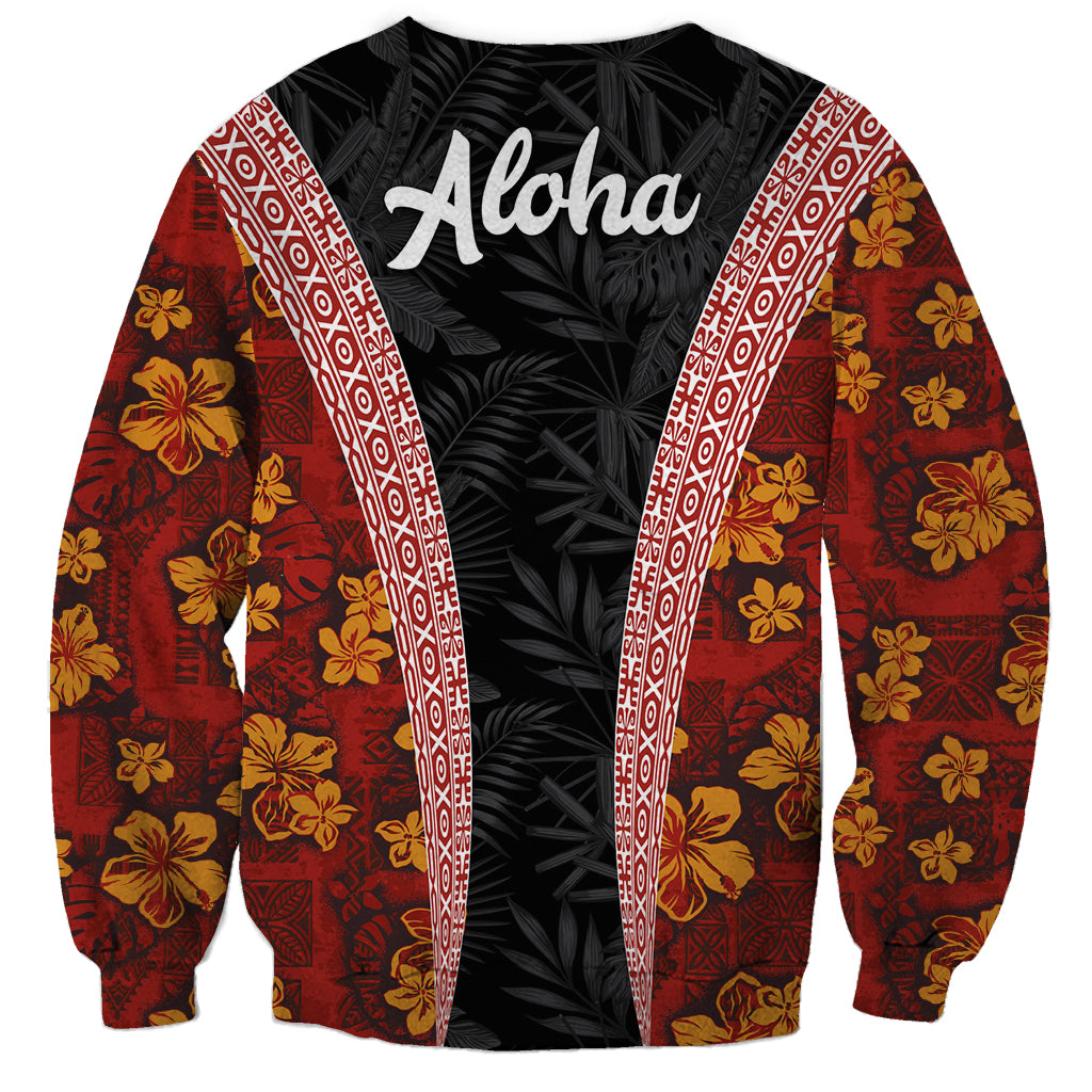 Hawaii Lei and Hibiscus Flowers Tribal Sweatshirt Patchwork Abstract Vintage