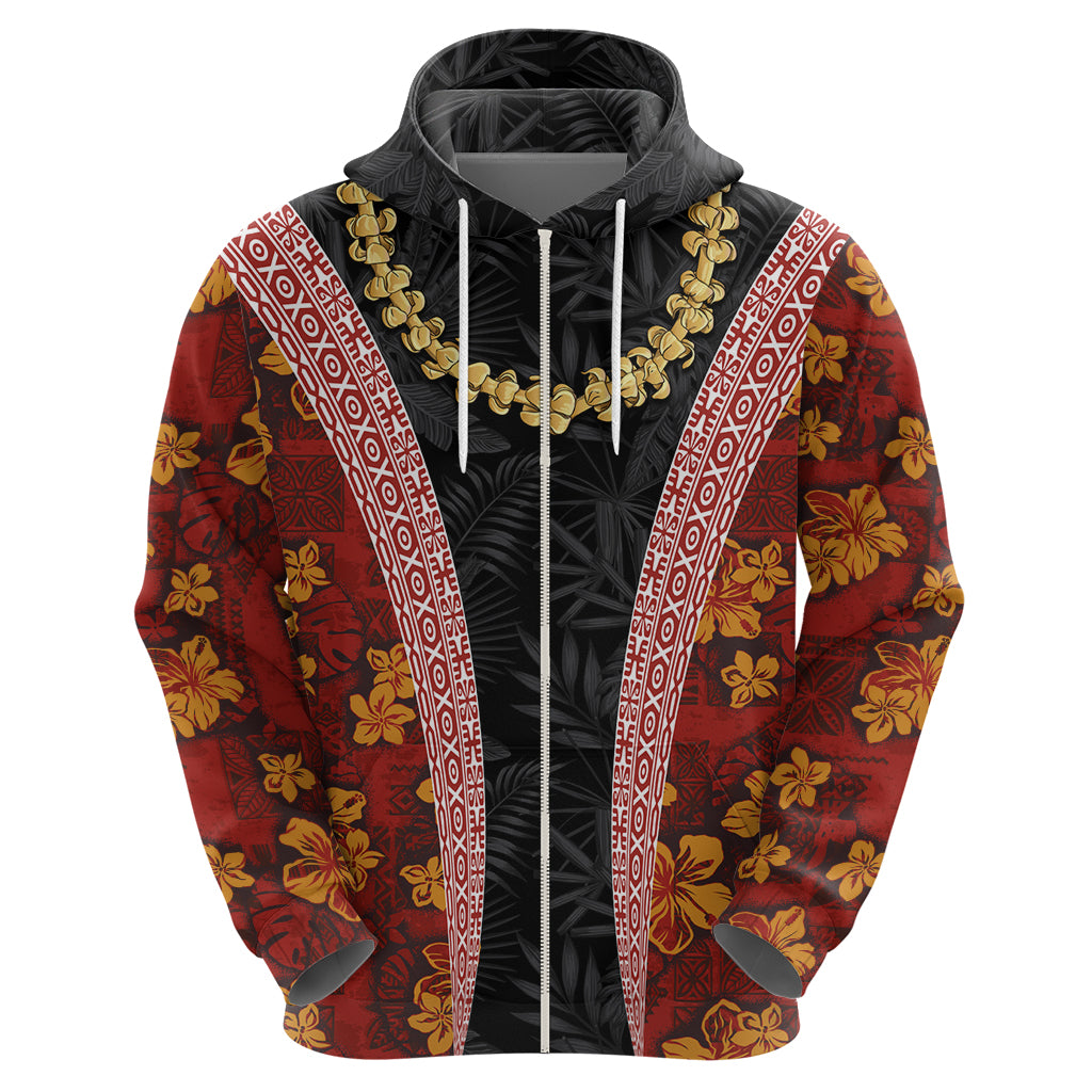 Hawaii Lei and Hibiscus Flowers Tribal Zip Hoodie Patchwork Abstract Vintage LT03 - Polynesian Pride