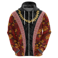 Hawaii Lei and Hibiscus Flowers Tribal Zip Hoodie Patchwork Abstract Vintage LT03 - Polynesian Pride