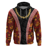 Hawaii Lei and Hibiscus Flowers Tribal Zip Hoodie Patchwork Abstract Vintage LT03 Pullover Hoodie Red - Polynesian Pride