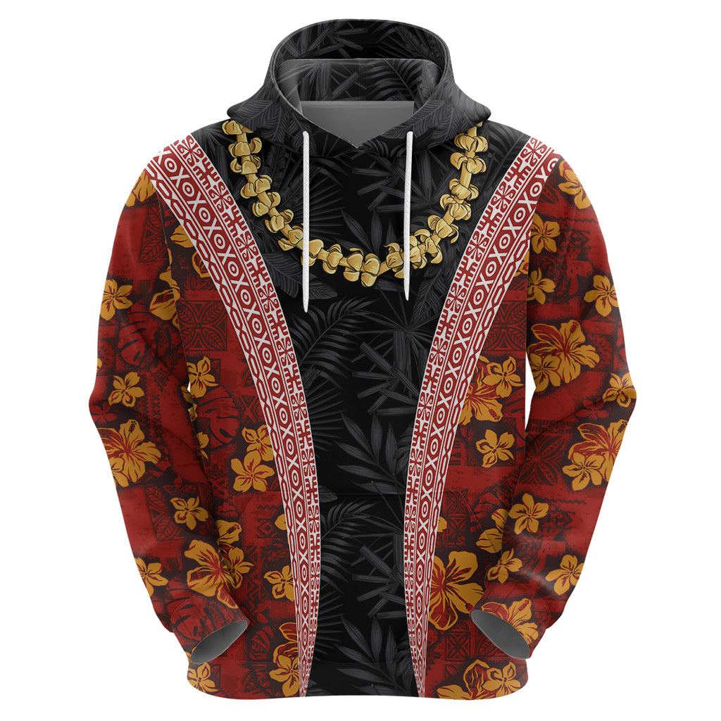 Hawaii Lei and Hibiscus Flowers Tribal Zip Hoodie Patchwork Abstract Vintage LT03 - Polynesian Pride