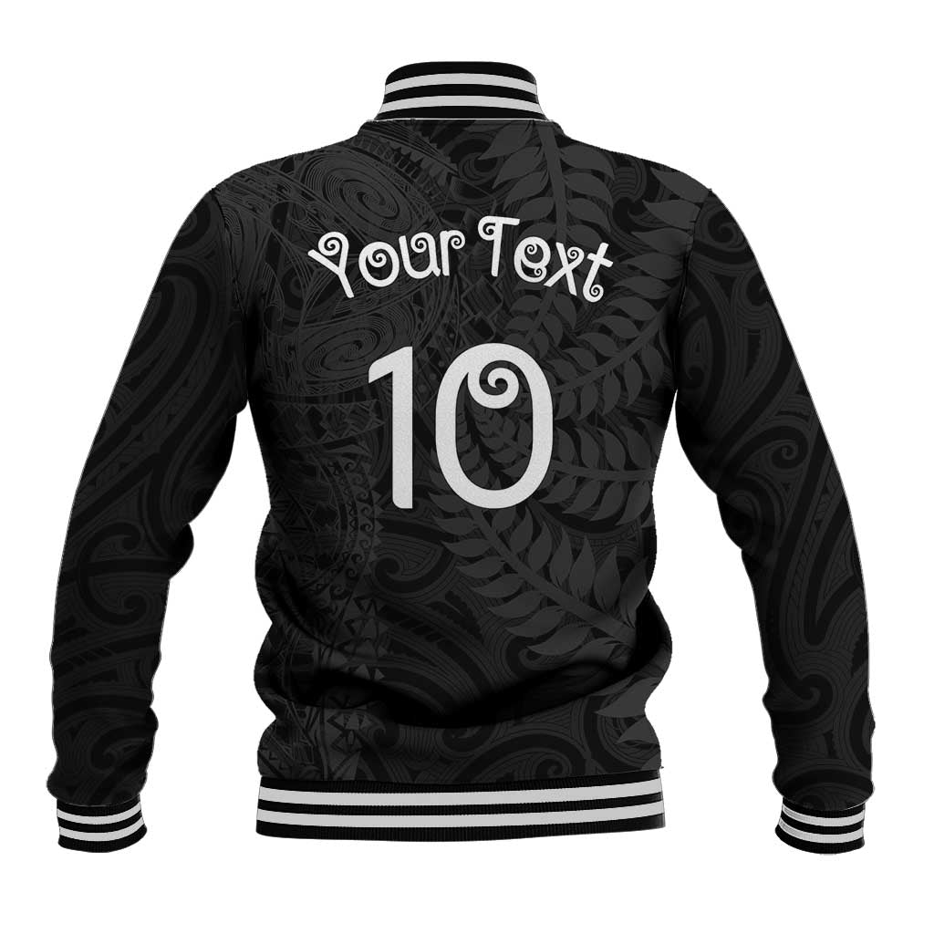 Aotearoa Volleyball Custom Baseball Jacket Silver Ferns and Maori Tribal Black