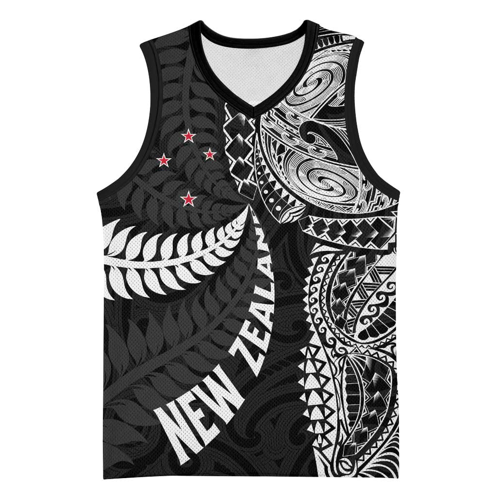 Aotearoa Volleyball Custom Basketball Jersey Silver Ferns and Maori Tribal Black